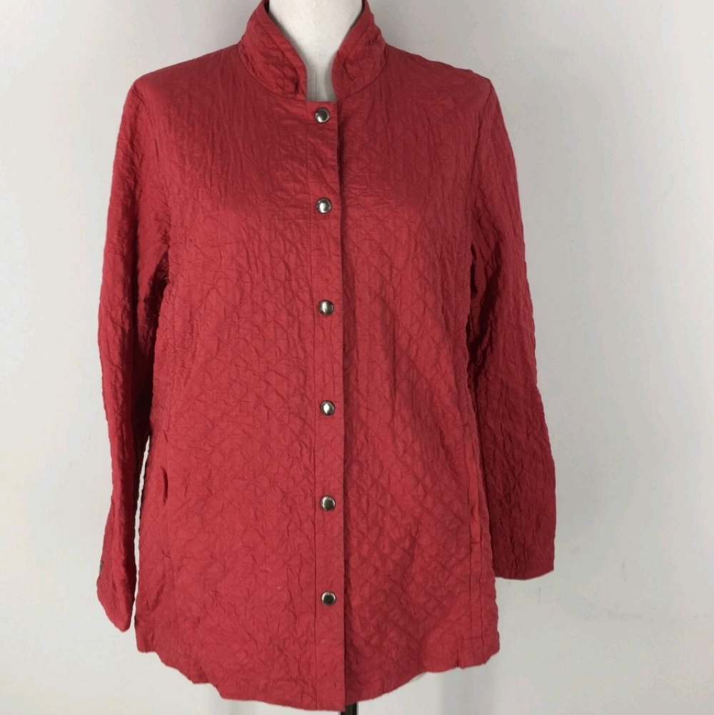 Eileen Fisher Size S Rust Red Quilted Jacket Light weight Lagenlook Topper